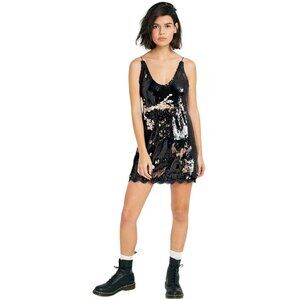 NWT Free People Seeing Double Sequin Slip Dress In Black Bronze Size Small